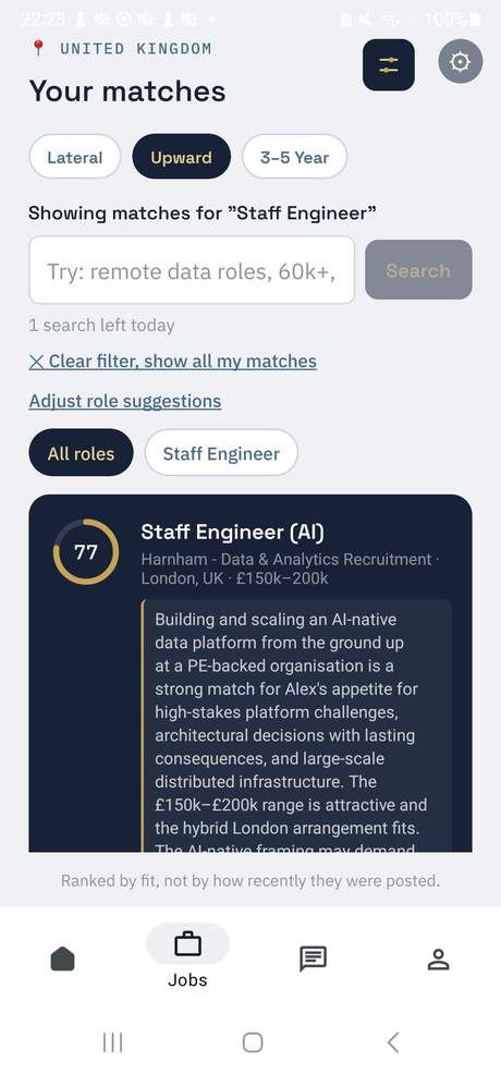 Valiown job matches with reasoning