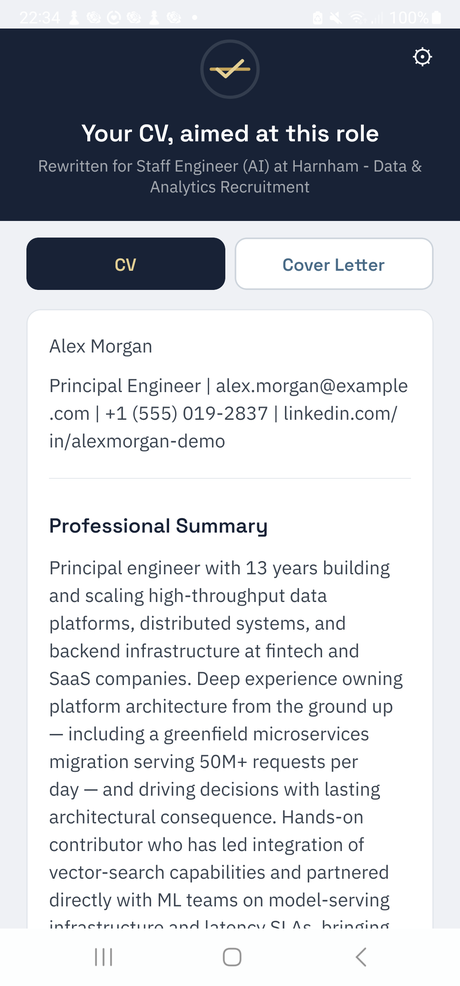 CV rewritten for a specific role